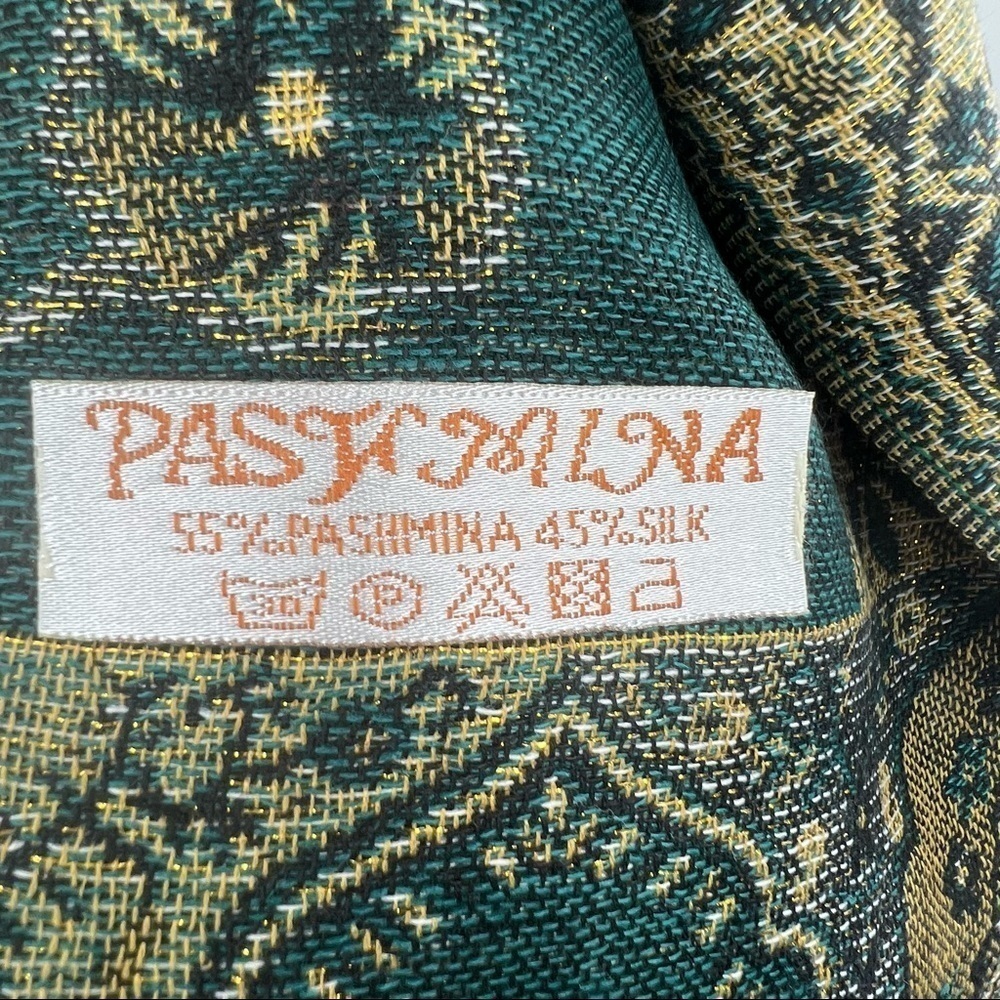 Pashmina and silk scarf gold blue hues - Picture 3 of 9
